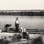 Lavori di costruzione dell'idrovora provvisoria alla Chiavica emissaria del collettore Padano Polesano, in seguito alle mareggiate del 1958.